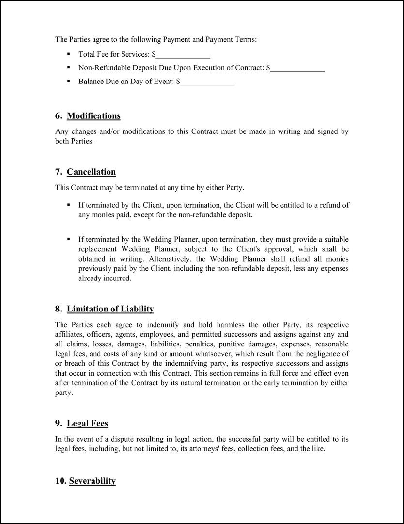 Free Wedding Planner Contract BunnyDoc