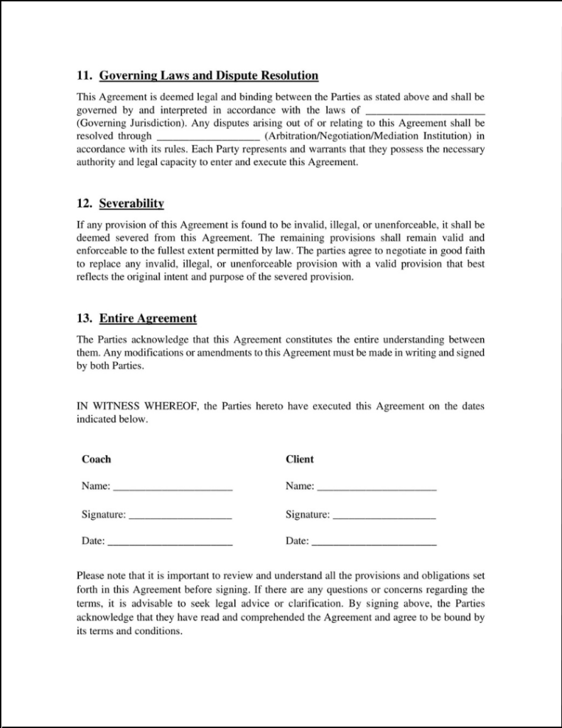 Coching contract template