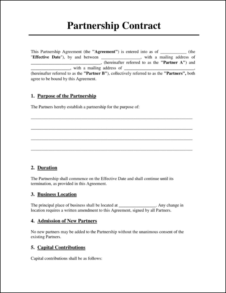 Partner Agreement Contract Template