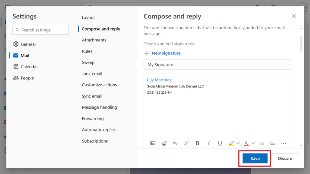 How to change signature in outlook